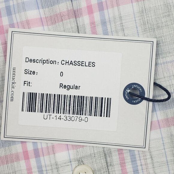 UNTUCKit Chasseles Cotton LS Shirt Lt Blue Green Pink Plaid Womens 0 Regular Fit - Picture 8 of 16